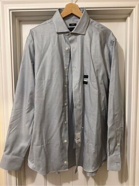 Men's Pronto Uomo Light Blue Pinstripe Dress Shirt - Classic Spread Collar